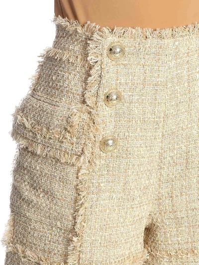 Shop Balmain Bouclé Shorts With Embossed Buttons In Beige