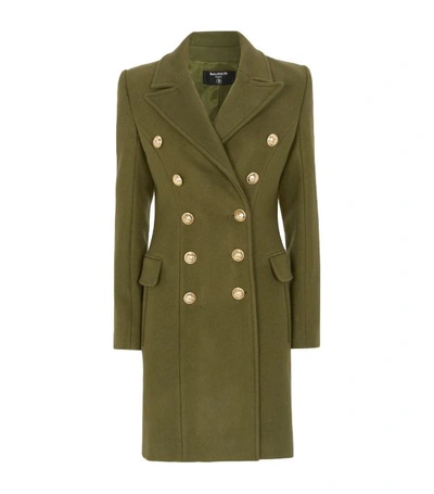 Shop Balmain Wool Double-breasted Overcoat