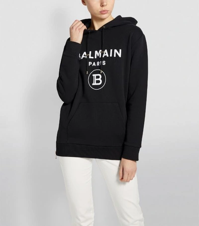 Shop Balmain Flocked Logo Hoodie