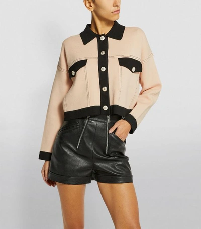 Sandro Cher Cropped Topstitching Cardigan In Nude | ModeSens