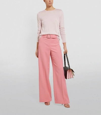 Shop Akris Floriane Wool Wide-leg Belted Trousers