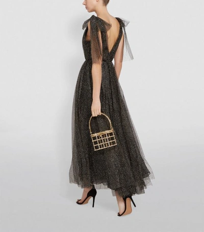 Shop Monique Lhuillier Bow-shoulder Tulle Midi Dress