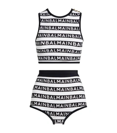 Shop Balmain Logo Stripe Bikini