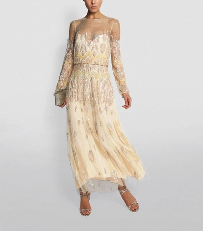 Shop Monique Lhuillier Beaded Tulle Midi Dress