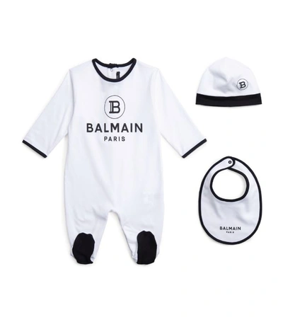 Shop Balmain Logo All-in-one, Hat And Bib Set (3-18 Months) In White