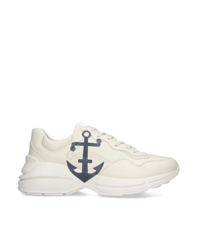 Shop Gucci Leather Anchor Rhython Sneakers In White