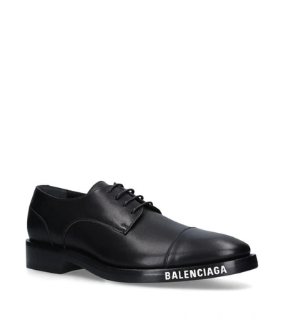 Shop Balenciaga Leather Logo Derby Shoes