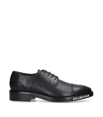 Shop Balenciaga Leather Logo Derby Shoes
