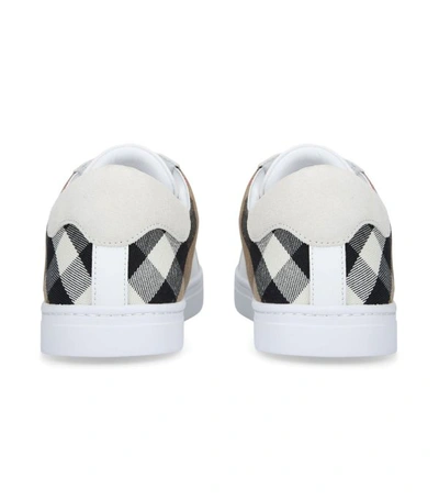 Shop Burberry Leather Check Sneakers In White