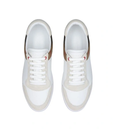 Shop Burberry Leather Check Sneakers In White