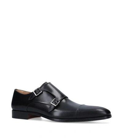 Shop Magnanni Burnished Double Monk Shoes In Black