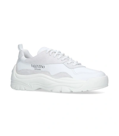 Shop Valentino Leather Bansi Sneakers In White