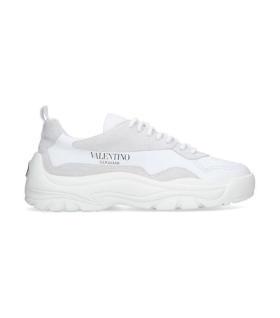 Shop Valentino Leather Bansi Sneakers In White