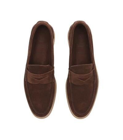 Shop Brunello Cucinelli Suede Penny Loafers