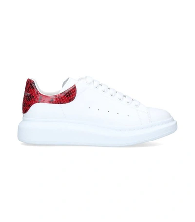 Shop Alexander Mcqueen Snakeskin Trim Show Sneakers In White/red