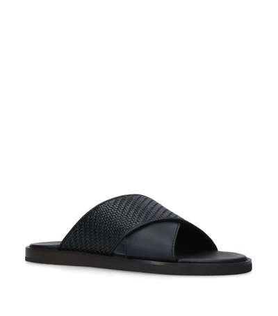 Shop Ermenegildo Zegna Leather Weave Crossover Slides