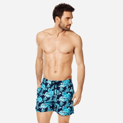 Vilebrequin Men's Moorise Turtle-and-flower Print Swim Trunks In Blue