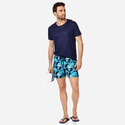 Vilebrequin Men's Moorise Turtle-and-flower Print Swim Trunks In Blue