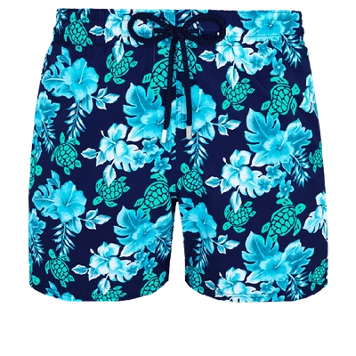 Vilebrequin Men's Moorise Turtle-and-flower Print Swim Trunks In Blue