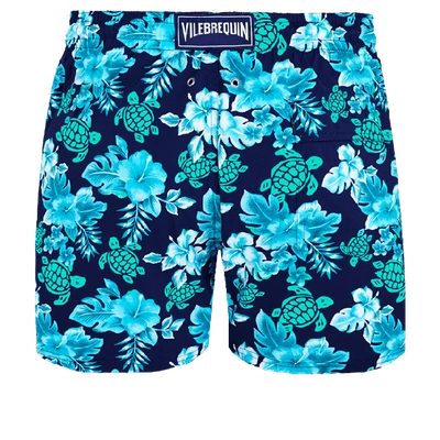 Vilebrequin Men's Moorise Turtle-and-flower Print Swim Trunks In Blue