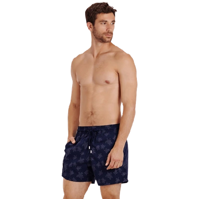 Vilebrequin Men's Diamond Turtle-print Swim Trunks In Blue