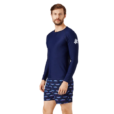 Vilebrequin Long-sleeve Turtle-accented Rash Guard Tee In Blue