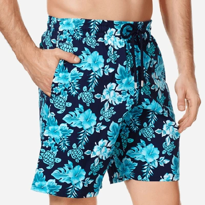 Shop Vilebrequin Men Swim Trunks Long Stretch Turtles Flowers In Blue