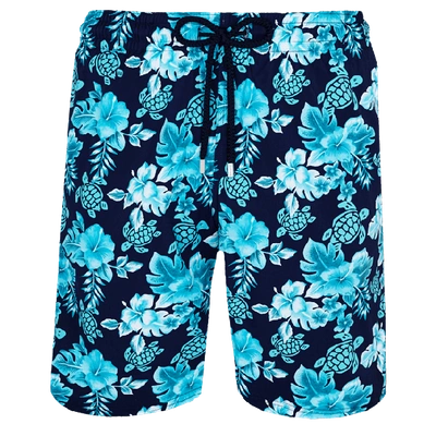Shop Vilebrequin Men Swim Trunks Long Stretch Turtles Flowers In Blue
