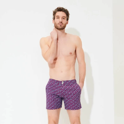Vilebrequin Moorea Micro Turtles Printed Superflex Swim Trunks In Purple