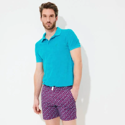 Vilebrequin Moorea Micro Turtles Printed Superflex Swim Trunks In Purple