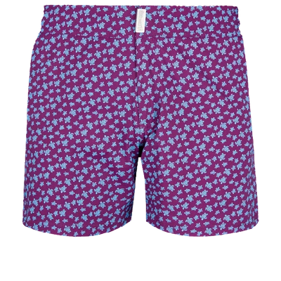 Vilebrequin Moorea Micro Turtles Printed Superflex Swim Trunks In Purple