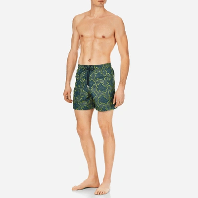 Shop Vilebrequin Men Swim Trunks Embroidered Hypnotic Turtles In Blue