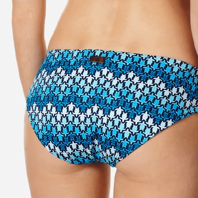 Shop Vilebrequin Women Bikini Bottom Covering Brief Herringbones Turtles In Blue