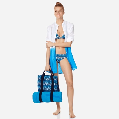 Shop Vilebrequin Women Bikini Bottom Covering Brief Herringbones Turtles In Blue