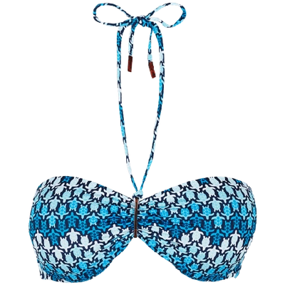 Shop Vilebrequin Women Bandeau Bikini Top Herringbones Turtles In Blue