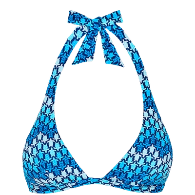 Shop Vilebrequin Women Bikini Halter Top Herringbones Turtles In Blue