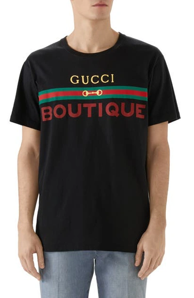 Shop Gucci Boutique Graphic Tee In Black/multicolor