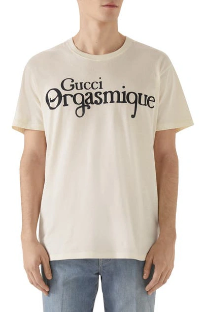 Shop Gucci Orgasmique Logo Graphic Oversize Cotton Tee In Natural/black