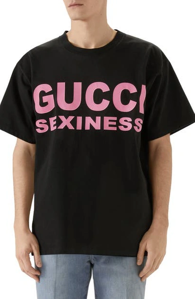 Shop Gucci Sexiness Logo Graphic Cotton Tee In Black/pink