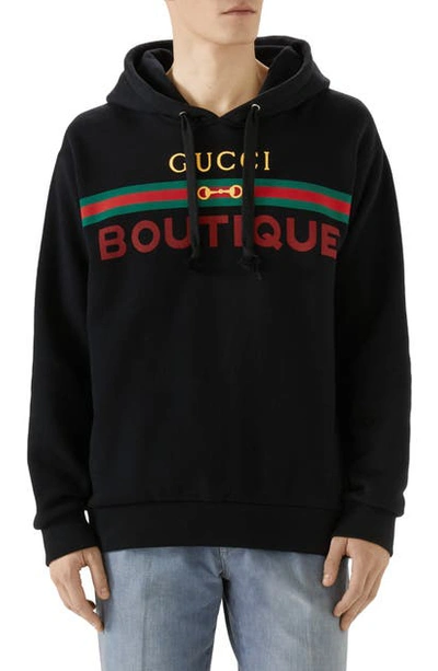Shop Gucci Boutique Graphic Cotton Hoodie In Black/multicolor