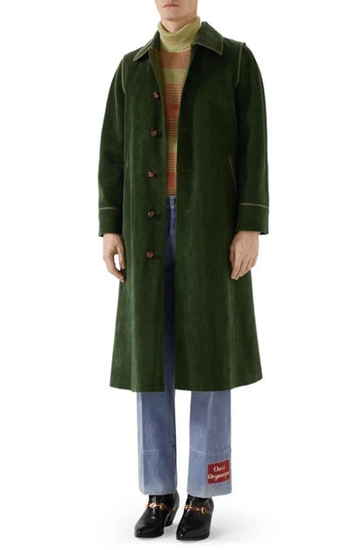 Shop Gucci Crinkle Corduroy Coat In Tarragon