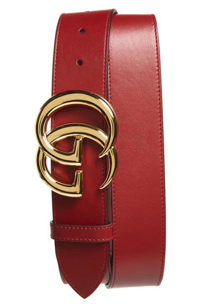 Shop Gucci Gg Logo Leather Belt In Red