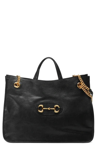 Shop Gucci Large 1955 Horsebit Convertible Leather Tote In Black