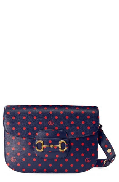 Shop Gucci 1955 Horsebit Polka Dot Leather Shoulder Bag In Blue/ Orange