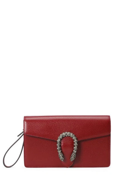 Shop Gucci Leather Wristlet In New Cherry Red/ Black Diamond