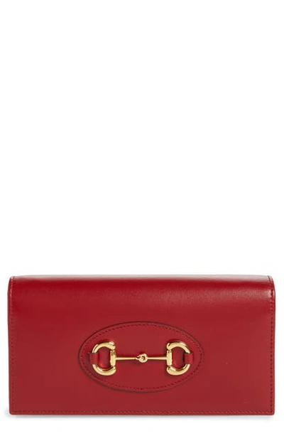 Shop Gucci 1955 Horsebit Leather Wallet On A Chain In New Cherry Red