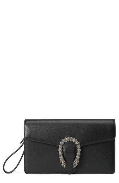 Shop Gucci Leather Wristlet In Nero/ Black Diamond