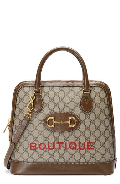 Shop Gucci Medium 1955 Horsebit Boutique Gg Supreme Canvas Top Handle Bag In Beige Ebony/ Red