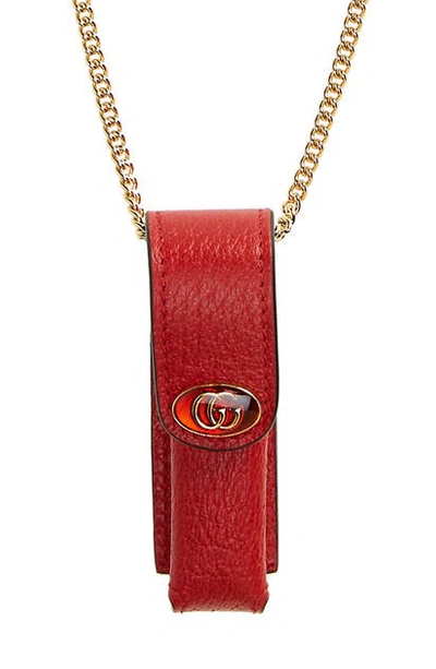 Shop Gucci Porte Rouges Leather Lipstick Holder In Lobster Red