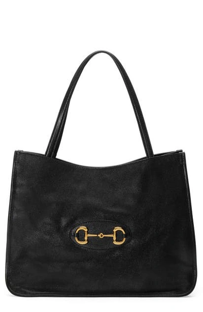 Shop Gucci 1955 Horsebit Leather Tote In Black